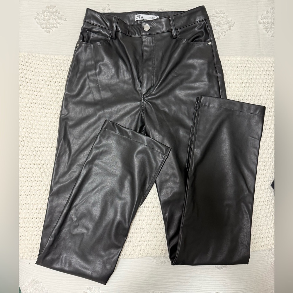 Zara Black Leather pants super comfy and stretchy and thin material.
